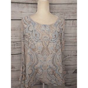 White House Black Market Bouse Womens 14 White Paisley Flare Sleeve